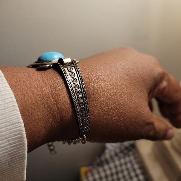 Bohemian Turquoise and Silver accent Bracelet, Earrings and Charm Set - Picture 8 of 11